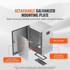 Steel Electrical Box, 60x50x20 cm, 304 Stainless Steel Electrical Enclosure Box, Wall-Mounted Outdoor Electrical Electronic Equipment Enclosure with Mounting Plate Hinges Lock, IP66 Waterproof