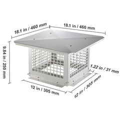 Chimney Cap 304.8 x 304.8mm, 304 Stainless Steel Fireplace Chimney Cover, Not Easily Toppled & Practical Accessories & Easy Installation, Fits Mesh Flue Covers Outside Clay Flue Shingles, Silver