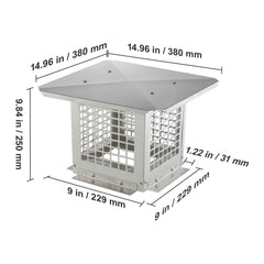 Chimney Cap 9” x 9” 304Stainless Steel Fireplace Flue Caps Cover Mesh