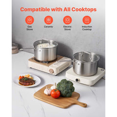 4 QT Saucepan, Stainless Steel Saucepan with Glass Lid, Multipurpose Nonstick Stainless Steel Small Cooking Sauce Pot with Ergonomic Handle, Friendly for Oven, Dishwasher, Induction Cooker