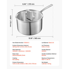 4 QT Saucepan, Stainless Steel Saucepan with Glass Lid, Multipurpose Nonstick Stainless Steel Small Cooking Sauce Pot with Ergonomic Handle, Friendly for Oven, Dishwasher, Induction Cooker