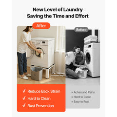 Laundry Pedestal, 305 mm Height, Washer and Dryer Pedestals with 544 kg Weight Load Capacity, 475-785 mm Adjustable, Non-Slip Feet, Heavy-duty Steel Washing Machine Stand Universal Fit, White
