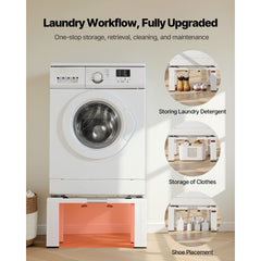 Laundry Pedestal, 305 mm Height, Washer and Dryer Pedestals with 544 kg Weight Load Capacity, 475-785 mm Adjustable, Non-Slip Feet, Heavy-duty Steel Washing Machine Stand Universal Fit, White