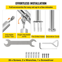 3 Step Railing Stainless Steel Transitional Handrail fit for Level Surface and 1 to 3 Steps Adjustable Stair Railing Indoor Outdoor Step Railings 220lb Capacity W/ Installation Kit Porch DIY