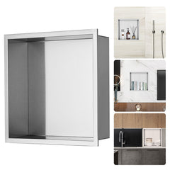 33.02 x 33.02 cm No Tile Shower Niche 304 Stainless Steel, Wall-Inserted Niche Recessed Double Shelves, Sealed Waterproof Rust-Resistant Modern Niche for Shower Bathroom Soap Storage, Silver
