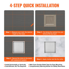 33.02 x 33.02 cm No Tile Shower Niche 304 Stainless Steel, Wall-Inserted Niche Recessed Double Shelves, Sealed Waterproof Rust-Resistant Modern Niche for Shower Bathroom Soap Storage, Silver