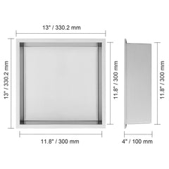 33.02 x 33.02 cm No Tile Shower Niche 304 Stainless Steel, Wall-Inserted Niche Recessed Double Shelves, Sealed Waterproof Rust-Resistant Modern Niche for Shower Bathroom Soap Storage, Silver