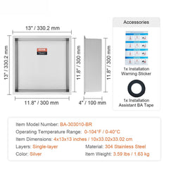 33.02 x 33.02 cm No Tile Shower Niche 304 Stainless Steel, Wall-Inserted Niche Recessed Double Shelves, Sealed Waterproof Rust-Resistant Modern Niche for Shower Bathroom Soap Storage, Silver