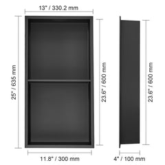 33.02 x 63.5 cm No Tile Shower Niche 304 Stainless Steel, Wall-Inserted Niche Recessed Double Shelves, Sealed Waterproof Rust-Resistant Modern Niche for Shower or Soap Storage Bathroom