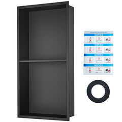 33.02 x 63.5 cm No Tile Shower Niche 304 Stainless Steel, Wall-Inserted Niche Recessed Double Shelves, Sealed Waterproof Rust-Resistant Modern Niche for Shower or Soap Storage Bathroom