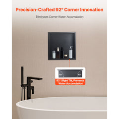 Shower Niche, 33.0 x 33.0 x 10.2 cm Recessed Wall Niche, Heavy-duty Stainless Steel Modern Soap & Shampoo Storage Organizer, Sealed Waterproof, Durable & Easy to Install, Black for Bathroom