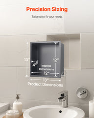 Shower Niche, 33.0 x 33.0 x 10.2 cm Recessed Wall Niche, Heavy-duty Stainless Steel Modern Soap & Shampoo Storage Organizer, Sealed Waterproof, Durable & Easy to Install, Black for Bathroom