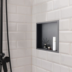Shower Niche, 33.0 x 33.0 x 10.2 cm Recessed Wall Niche, Heavy-duty Stainless Steel Modern Soap & Shampoo Storage Organizer, Sealed Waterproof, Durable & Easy to Install, Black for Bathroom