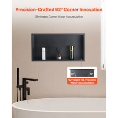 Shower Niche, 33.0 x 63.5 x 10.2 cm Recessed Wall Niche, Heavy-duty Stainless Steel Modern Soap & Shampoo Storage Organizer, Sealed Waterproof, Durable & Easy to Install, Black for Bathroom