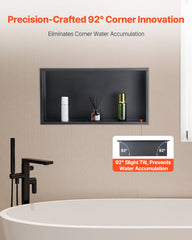 Shower Niche, 33.0 x 63.5 x 10.2 cm Recessed Wall Niche, Heavy-duty Stainless Steel Modern Soap & Shampoo Storage Organizer, Sealed Waterproof, Durable & Easy to Install, Black for Bathroom