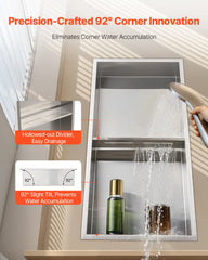 Shower Niche, 33.0 x 63.5 x 10.2 cm Recessed Wall Niche Double-layer, with Hollowed-out Divider, Heavy-duty Stainless Steel Modern Shampoo Storage Organizer, Waterproof, Silver for Bathroom