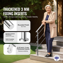 47.2in Handrails for Outdoor Steps 3 Crossbars Staircase for Porch Deck