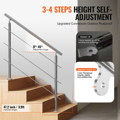 47.2in Handrails for Outdoor Steps 3 Crossbars Staircase for Porch Deck