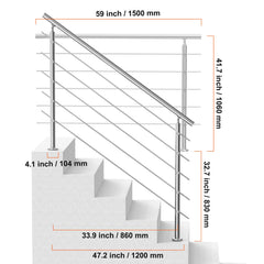 59in Handrails for Outdoor Steps 5 Crossbars Staircase for Porch Deck