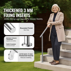 Handrails for Outdoor Steps, 59 in/ 150cm Length Stair Hand Rail Kit, Transitional Stainless Steel Railings with Installation Kit, Double-column Staircase Handrails for Seniors,Porch & Deck