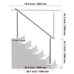 Handrails for Outdoor Steps, 70.9 in/ 180cm Length Stair Hand Rail Kit, Transitional Stainless Steel Railings with Installation Kit, Double-column Staircase Handrails for Seniors,Porch & Deck