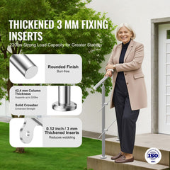 Handrails for Outdoor Steps, 31.5in Length 2 Crossbars Stair Hand Rail Kit, Transitional Stainless Steel Railings w/ Installation Kit, Double-column Staircase Handrails for Seniors,Porch & Deck