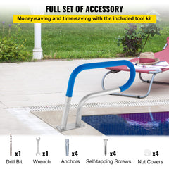 Pool Rail 30x22 Pool Railing 304 Stainless Steel 250LBS Load Capacity Silver Rustproof Pool Handrail Humanized Swimming Pool Handrail with Blue Grip Cover & M8 Drill Bit & Self-Taping Screws