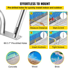 Pool Rail 39x32 Pool Railing 304 Stainless Steel 250LBS Load Capacity Silver Rustproof Pool Handrail Humanized Swimming Pool Handrail with Blue Grip Cover & M8 Drill Bit & Self-Taping Screws