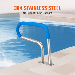 Pool Handrail, 32 x 23 inch Pool Railing, Stainless Steel with Base Plate for Indoor/Outdoor Pools,Swimming Pool Safety Railing for Decks,Rust-Proof Grab Bar w/ Grip Cover&Accessories for Spas