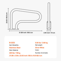Pool Handrail, 32 x 23 inch Pool Railing, Stainless Steel with Base Plate for Indoor/Outdoor Pools,Swimming Pool Safety Railing for Decks,Rust-Proof Grab Bar w/ Grip Cover&Accessories for Spas