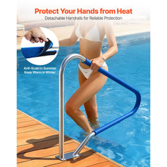 Pool Rail, 122 x 91.5 cm Pool Handrail, 100kg Load Capacity Heavy Duty 304 Stainless Steel Swimming Handrail, Detachable Nonslip Sleeve, Rich Accessories, for Poolside, Water Parks, Spa Centers