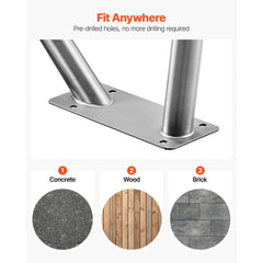 Pool Rail, 122 x 91.5 cm Pool Handrail, 100kg Load Capacity Heavy Duty 304 Stainless Steel Swimming Handrail, Detachable Nonslip Sleeve, Rich Accessories, for Poolside, Water Parks, Spa Centers