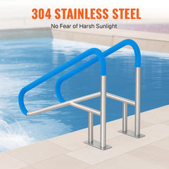 Pool Handrail 2 PCS 55 x 32 inch Stainless Steel with Base Plate for Spas
