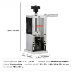 Manual Wire Stripping Machine, 0.06''-0.98'' Copper Stripper with Hand Crank or Drill Powered, Visible Stripping Depth Reference, Portable Aluminum Frame Wire Peeler for Scrap Copper Recycling