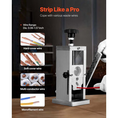 Manual Wire Stripping Machine, 0.06''-1.5'' Copper Stripper with Hand Crank or Drill Powered, Visible Stripping Depth Reference, Portable Aluminum Frame Wire Peeler for Scrap Copper Recycling