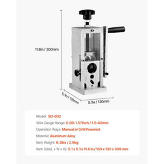 Manual Wire Stripping Machine, 0.06''-1.5'' Copper Stripper with Hand Crank or Drill Powered, Visible Stripping Depth Reference, Portable Aluminum Frame Wire Peeler for Scrap Copper Recycling