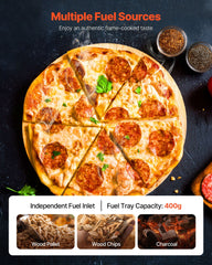 Pizza Oven Outdoor, 12" Pellet Pizza Oven, Portable Pizza-Stove with Built-in Thermometer, Wood Fired Stainless Steel Pizza-Maker, for Backyard, Camping, Pizza-Stone, Shovel, Carry Bag, Silver