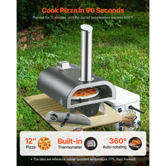 Outdoor Pizza Oven, 12 in Wood Fired Pizza Ovens, Pellet Pizza-Stove with Thermometer & Electric Rotation, Portable Pizza-Maker for Outside Backyard Patio Camping, Pizza-Stone, Carry Bag, Shovel