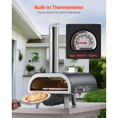 Outdoor Pizza Oven, 12 in Wood Fired Pizza Ovens, Pellet Pizza-Stove with Thermometer & Electric Rotation, Portable Pizza-Maker for Outside Backyard Patio Camping, Pizza-Stone, Carry Bag, Shovel