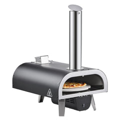 Outdoor Pizza Oven, 12 in Wood Fired Pizza Ovens, Pellet Pizza-Stove with Thermometer & Electric Rotation, Portable Pizza-Maker for Outside Backyard Patio Camping, Pizza-Stone, Carry Bag, Shovel