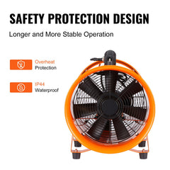 Portable Ventilator, 304.8mm/12inch Heavy Duty Cylinder Fan with 10m Duct Hose, 367W Strong Shop Exhaust Blower 2574CFM, Industrial Utility Blower for Sucking Dust, Smoke, Smoke Home/Workplace