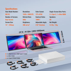 Laptop Screen Extender 14" HD 1080P Portable Monitor for 13"-17" Laptop