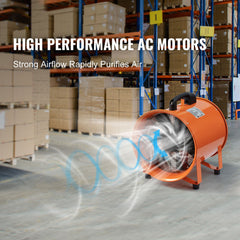 Portable Ventilator, 203.2mm/8inch Heavy Duty Cylinder Fan with 10m Duct Hose, 145W Strong Shop Exhaust Blower 1020CFM, Industrial Utility Blower for Sucking Dust, Smoke, Smoke Home/Workplace