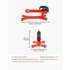 Portable Pipe Vise, Lightweight Aluminum Pipe Vise with 1/8" to 1-1/2" Clamping Capacity, Ideal for Onsite Plumbing Installation, Repair, and Maintenance