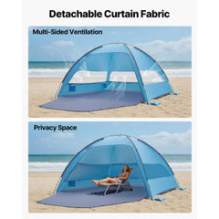 Beach Tent Sun Shelter for 6 Person, UPF 50+ Protection, Portable Sun Shade Canopy with Carrying Bag & Sand Pockets, Lightweight and Easy Setup Beach Umbrella for Camping Fishing Outdoor Picnic