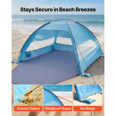 Beach Tent Sun Shelter for 6 Person, UPF 50+ Protection, Portable Sun Shade Canopy with Carrying Bag & Sand Pockets, Lightweight and Easy Setup Beach Umbrella for Camping Fishing Outdoor Picnic