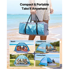 Beach Tent Sun Shelter for 6 Person, UPF 50+ Protection, Portable Sun Shade Canopy with Carrying Bag & Sand Pockets, Lightweight and Easy Setup Beach Umbrella for Camping Fishing Outdoor Picnic