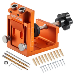 Pocket Hole Jig Kit, 12 mm to 48 mm Adjustable, Jig Pocket Hole System with Step Drill, Hex Wrench, Drill Stop Ring, Square Drive Bit, Plugs and Screws, Reinforced Metal Frame, for Woodworking