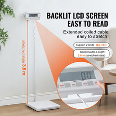 Portable Medical Scale, Professional Physician Scale for Weighing - with Anti-slip Platform, 2 Units, Hold & Tare Function, Digital Physician Weight Scale for Gym Home Hospital, 440LBS Capacity