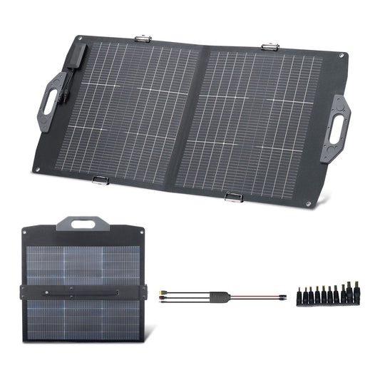 100W Bifacial Solar Panel, 16BB N-Type Foldable Monocrystalline Solar Panel Charger 24% Efficiency, Portable with MC4 Output, USB-A (QC3.0), Type-C & DC Ports for Power Stations Camping Hiking